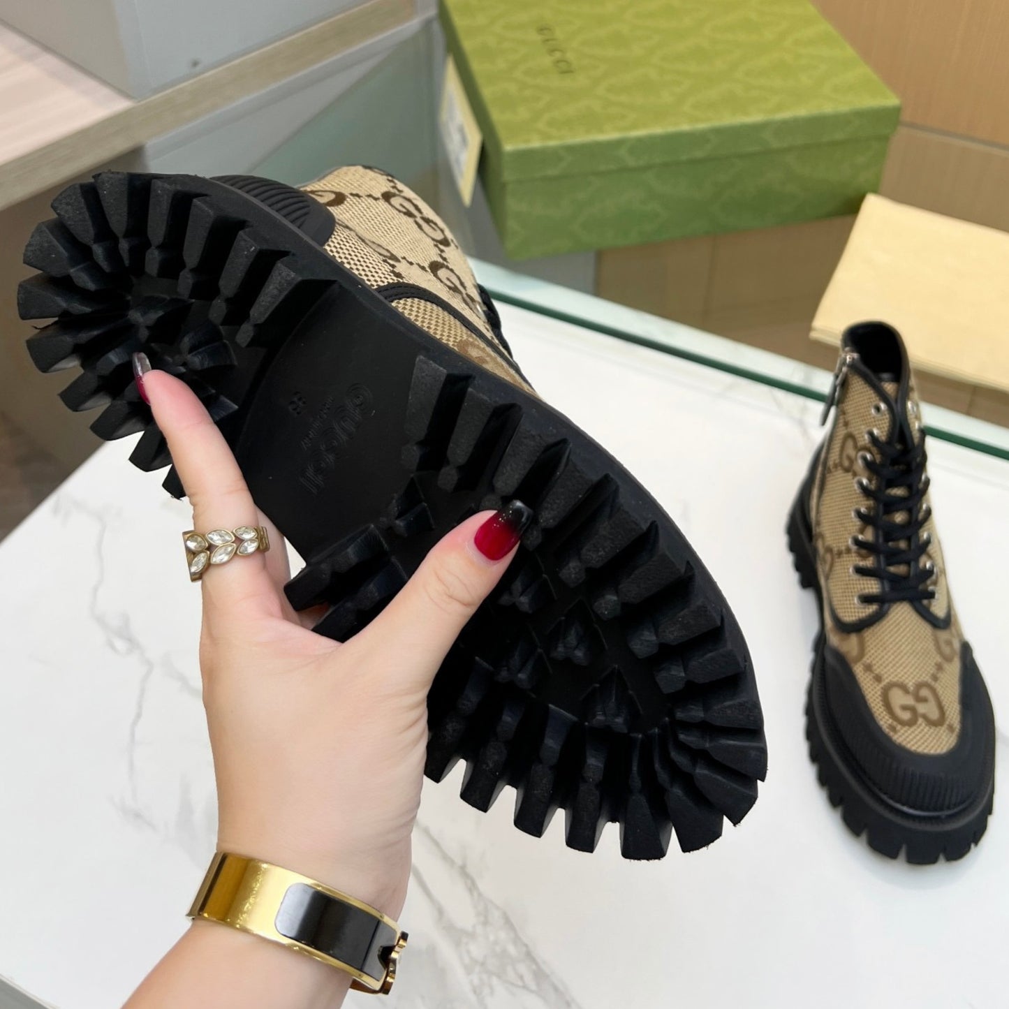 Bota GG canvas GG Maxi Bege