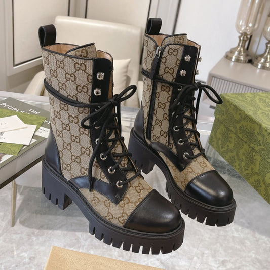 Bota GG matelassê com salto 60mm canvas cano médio Bege