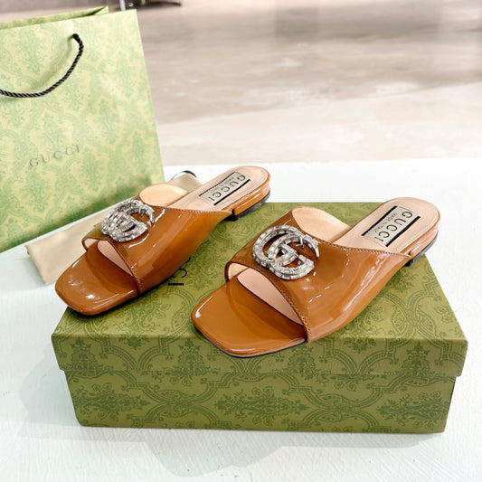 Sandália GG flat com Double GG Marrom