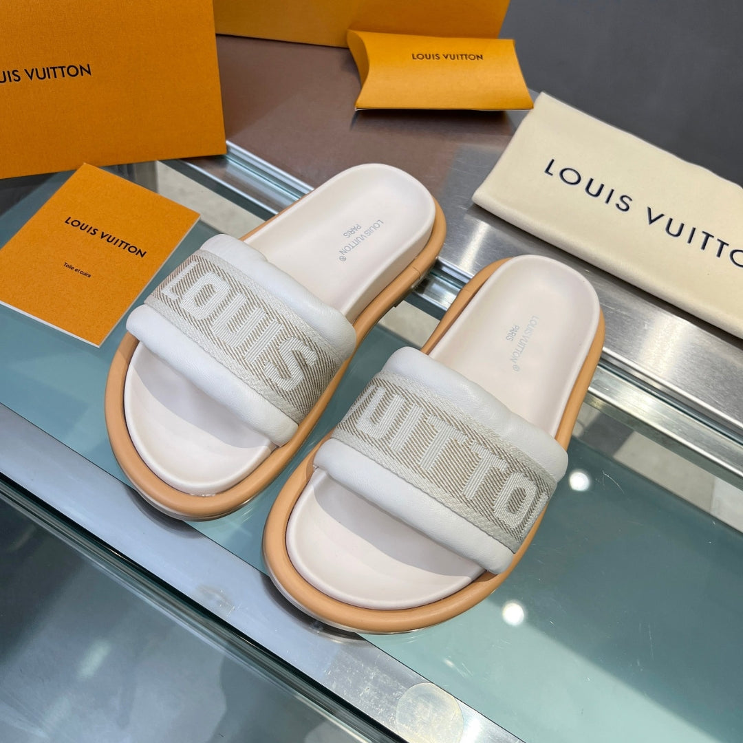 Sandália LV Off White 2 Couro Slide