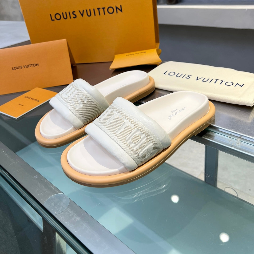 Sandália LV Off White 2 Couro Slide
