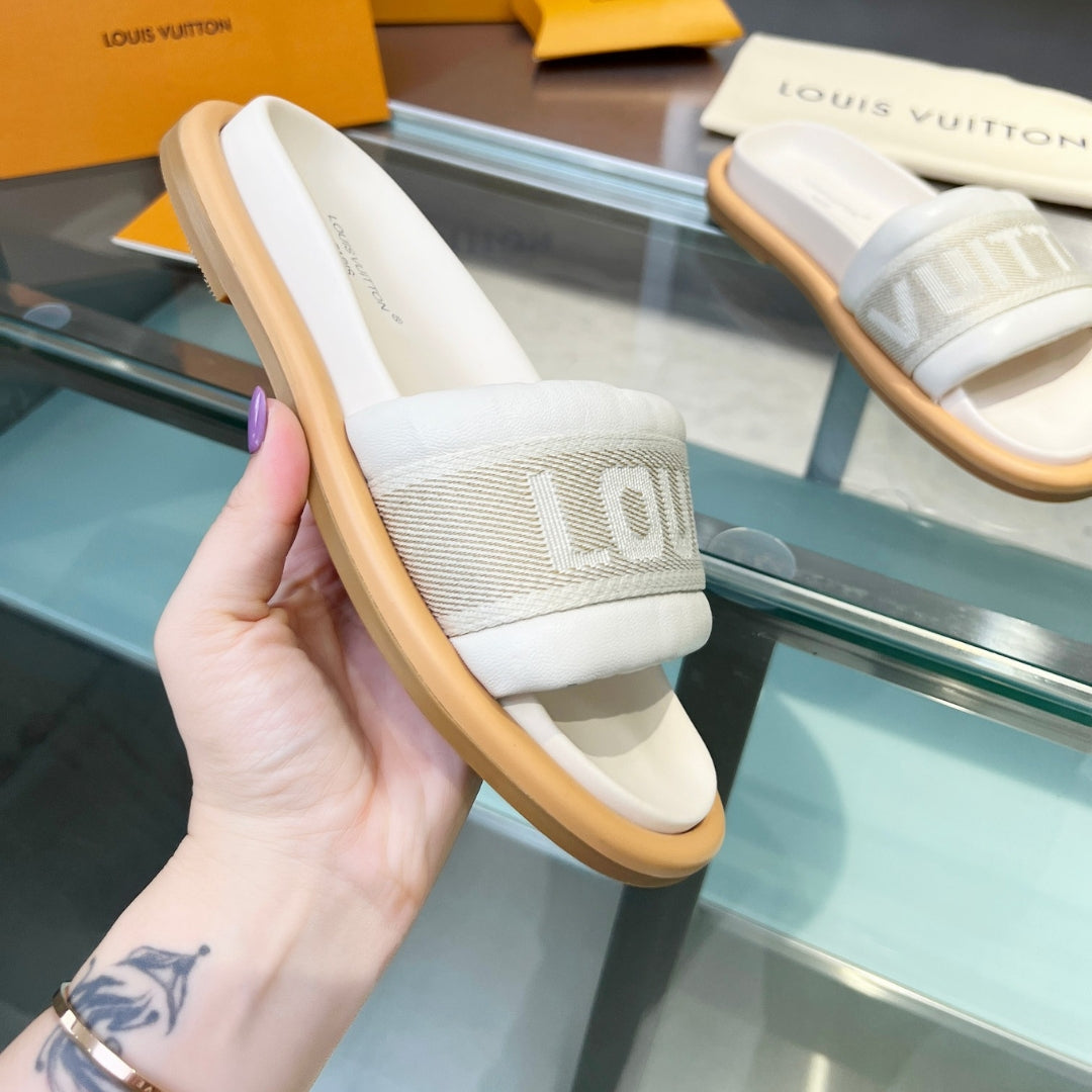 Sandália LV Off White 2 Couro Slide