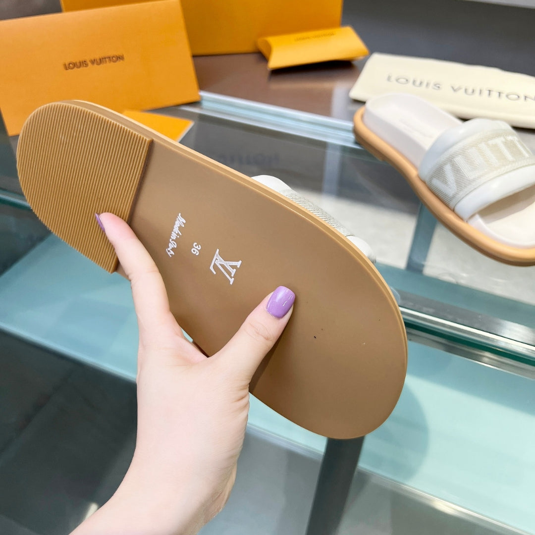 Sandália LV Off White 2 Couro Slide