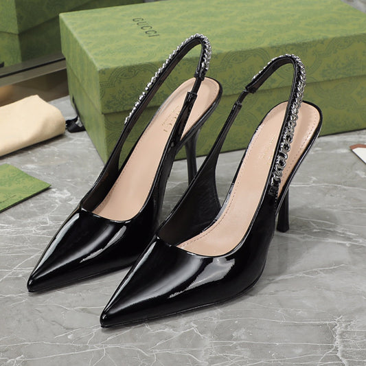 Sandália GG Scarpin Signoria Preto Liso com salto 105mm
