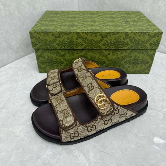 Sandália GG Slider com Double Bege com preto