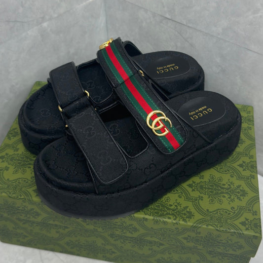 Sandália GG Plataforma Slider com Double com preto e faixa
