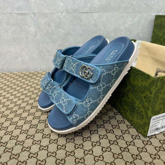 Sandália GG Slider com Double GG Azul