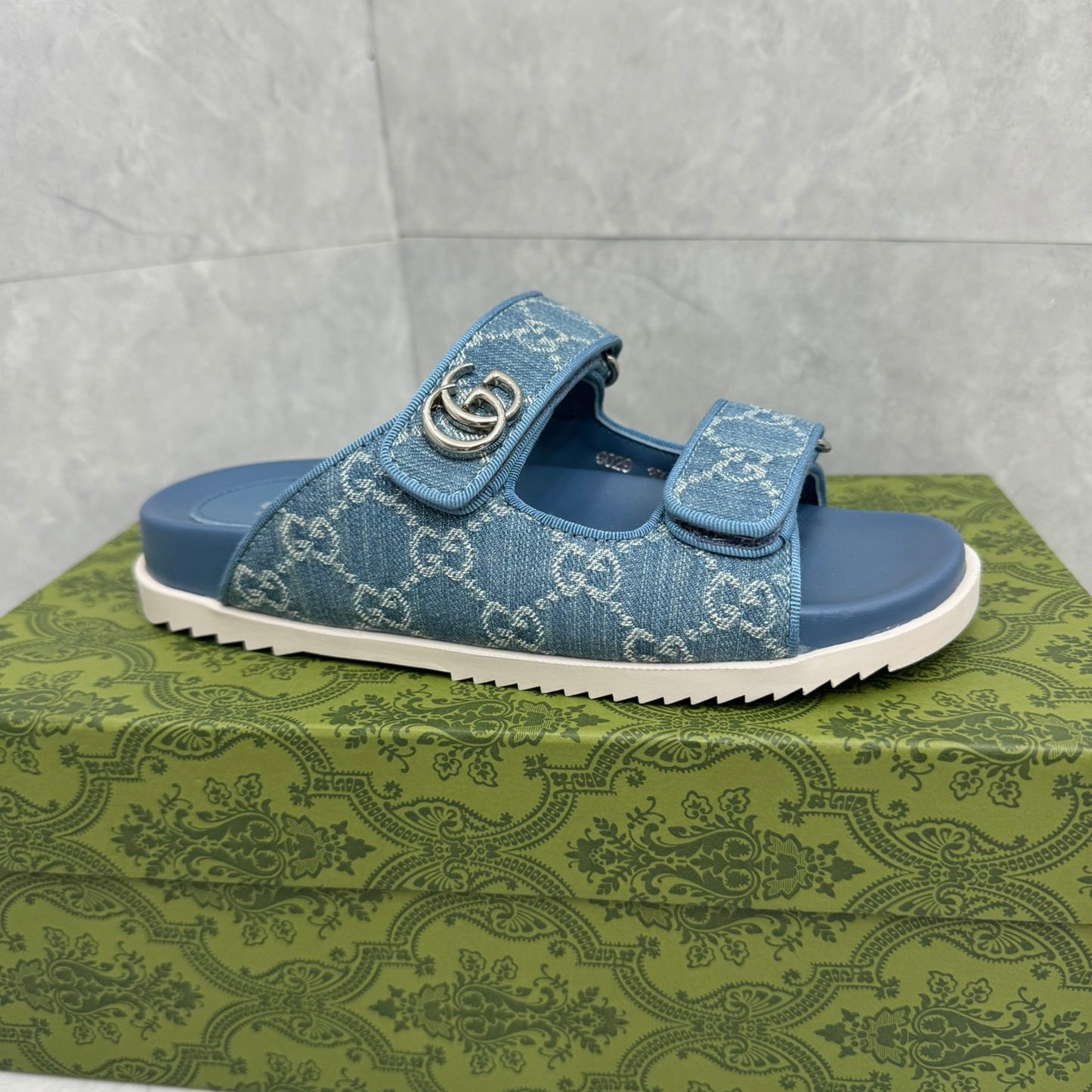 Sandália GG Slider com Double GG Azul