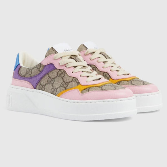Tenis GG Supreme Canvas Detalhes Rosa Amarelo e Roxo
